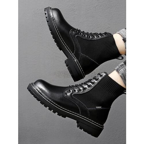 Autumn Winter Martens Men Boots Man Shoes Martin Boots Snow Boot Cow Leather High Heel Boots Non-slip Mens Fashion Sneakers Men