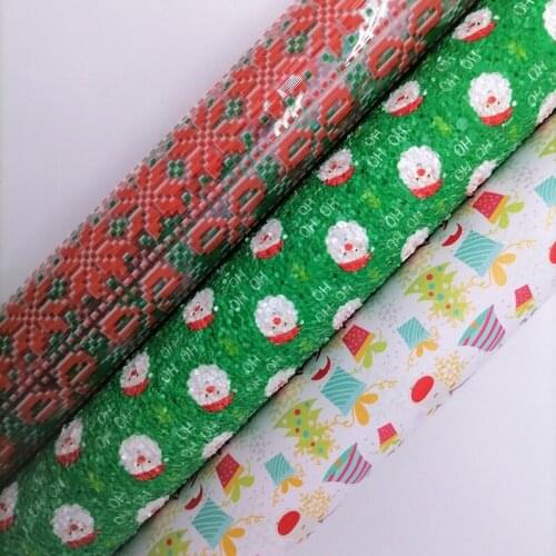 Santa Claus Printed Glitter leather, Christmas Printed synthetic leather, Elk Printed JELLY Sheets For Bows DIY 21x29CM KM709