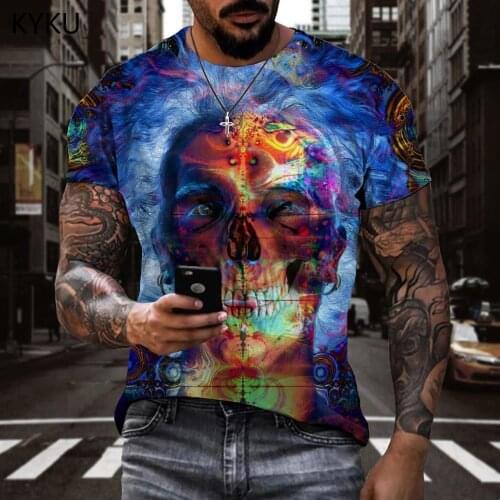KYKU Brand Skull T-shirt Men Hip Hop Shirt Print Colorful Tshirts Casual Graffiti T-shirts 3d Mens Clothing summer Casual Tops