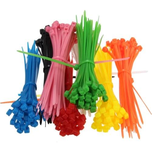 100Pcs 200mm Self Locking Cable Ties Set 8 Inch Nylon Plastic Network Cable Wire Zip Trim Wrap Cable Loop Ties 12 Colors Kit