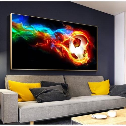 Soccer Ball On Fire Rainbow Abstract Wall Art Canvas Paintings Modern Football Wall Posters And Prints For Living Room Cuadros