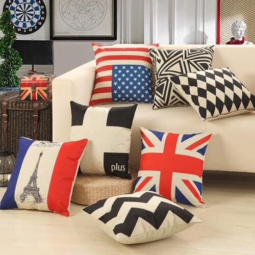 England America Flag Cushion Cover Cotton Linen Decorative Pillowcase Chair Seat British Style Pillows Hot-selling Sofa Cushion