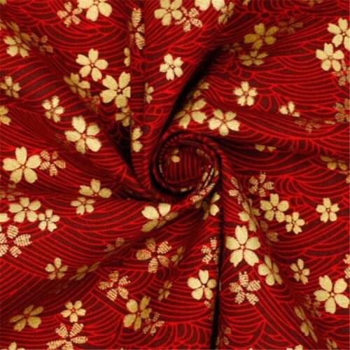 NCF251 1meter Japanese Fabric Golden Sakura Printed Hot Stamping Fabric Quilting Patchwork Handmade Sewing DIY Cotton Fabircs