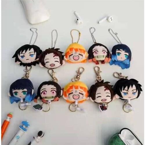 New 20Pcs Kimetsu no Yaiba Demon Slayer Nezuko Inosuke Tanjirou Nezuko 1.5” 4CM Brooch Keychain Plush Doll Keychain Pendant
