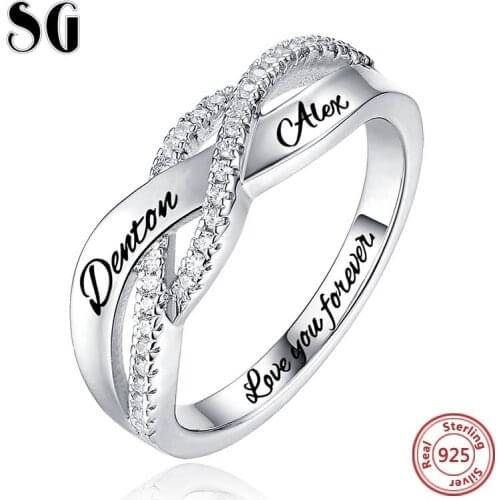 New 925 Sterling Silver Custom Engraved Name Birthstone Finger Rings for Women Personalized 2019 Wedding Jewelry