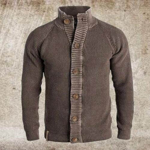 Solid Color Long-sleeved Single-breasted Cardigan Sweater Mens Slim Cardigan Autumn and Winter Wool Sweater Korean Clothes