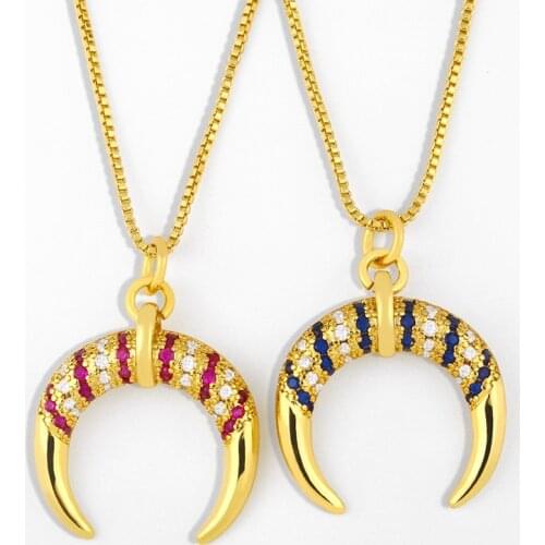 FLOLA Gold Crescent Moon Necklace For Women With Crystal Horn Necklaces Pendants CZ Cubic Zirconia Fashion Jewelry Gifts nker56