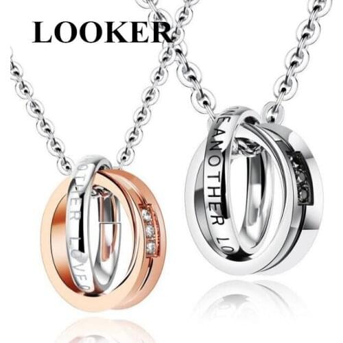 LOOKER Stainless Steel + Cubic Zirconia Lover Necklaces Matching Set Romantic Women Men Pendant Jewelry Gift