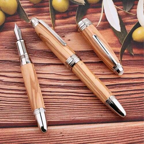 Mojiang M1000 olive Wood Handmade Fountain Pen no.35 BOCK Nib Rivet Pearl Top Office School Supplies Stationery Writing Pen