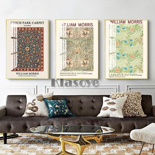 William Morris Arts Crafts Movement Textile Pattern Floral Print Poster Larkspur Honeysuckle Holland Park Carpet Wall Art Decor