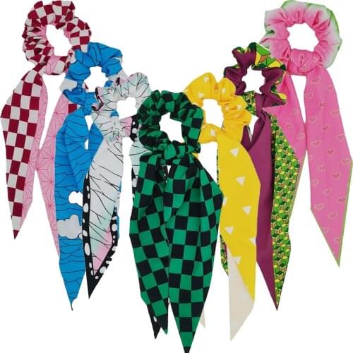 Demon Slayer Cosplay Hair Ring Ribbon Anime Kochou Shinobu Kamado Tanjirou Hair Tie Headwear Accessories Props Women Girls