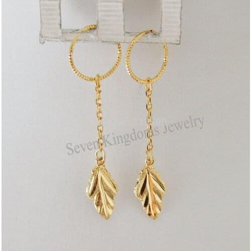 MIN ORDER 10$ CAN MIX DESIGN /LEAF CARVED DANGLER - YELLOW GOLD GP SOLID FILL OVERLAY TALL 2" EARRING/GREAT GIFT