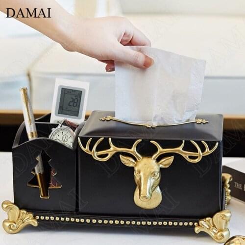 Creative Relief Elk Resin Tissue Boxes Nordic Modern Black Gold Relief Craft Ashtray Living Room Desktop Paper Towel Storage Box
