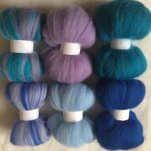 WFPFBEC 70s blue mixed clolrs feutrine naaldvilten lana merino wool fibre roving for needle feling 60g kit wool diy crafa
