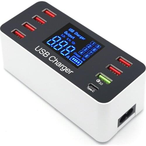 8 Port USB Charger HUB Quick Charge 3.0 LED Display Multi USB Charging Station 40W Mobile Phone Desktop Home Wall Plug Type-C