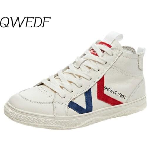 QWEDF 2019 Women High-top Shoes Comfortable Sneakers Vulcanize Casual Chaussure Lace-up Ladies Trainers Footwear Z3-58