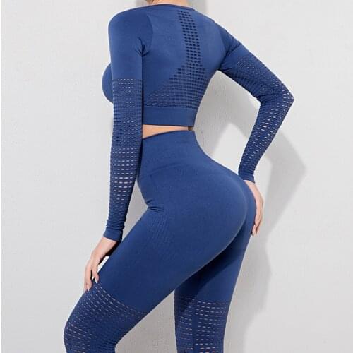 Women Sport Suit Yoga Set Women Tracksuits Gym Workout Clothes Long Sleeve Fitness Crop Top High Waist Energy Seamless Leggings
