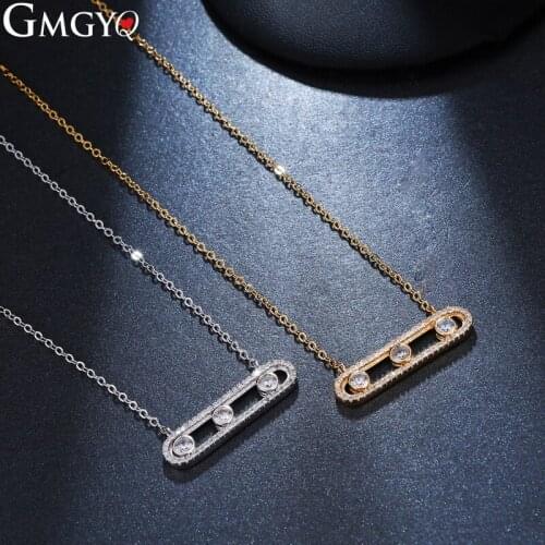 GMGYQ Fashion Simple Sliding Ellipse Shape Pendant Necklace For Women Bead Charm Necklace Dainty Layering Necklaces Gifts