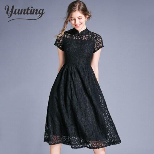 Women Slim Lace Dress New Brand 2019 Summer Fashion A-line Elegant Ladies Party Dresses