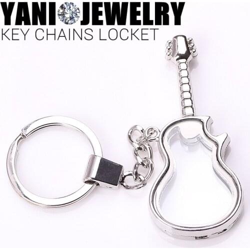 10pcs/lot New Items Sliver Floating Key Chain Guitar Lockets DIY Key Chain Men Memory Locket Wholesale KC104