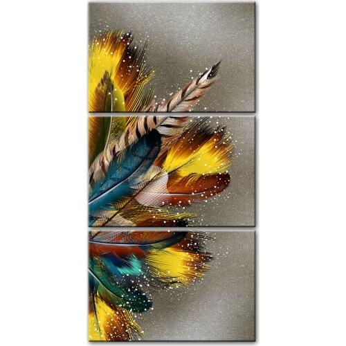 3 Panels Colorful Feathers Canvas Paintings Wall Art Canvas Prints Abstract Pop Art Canvas Modular Pictures For Living Room Wall
