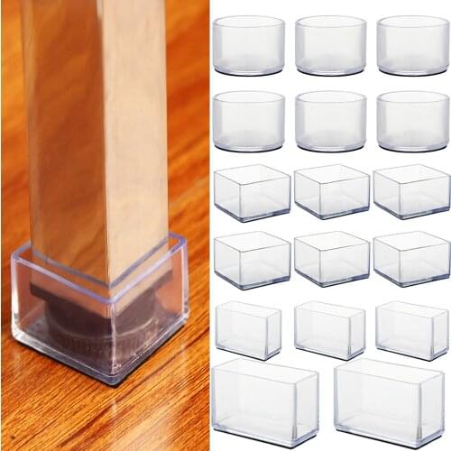 4Pcs Rubber Square Rectangle Floor Protector Pads Chair Leg Caps Table Foot Dust Cover Socks Pipe Plugs Furniture Leveling Feet