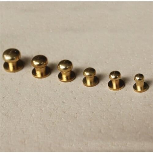 60pcs/Set 6 Size 5mm -10mm Antique Solid Brass Screw In Button Head Studs Sam Browne Screws Nail Rivets Leather Craft Tool