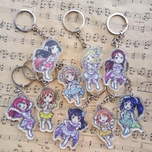 9pcs/set Anime Keychain LoveLive Sunshine Aqours Tsushima Yoshiko Sakurauchi Riko Doubleside Print Keychain Keyings Pendants