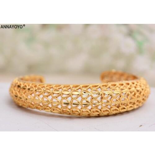 Annayoyo 1Pcs New Gold Color Africa Jewelry Ethiopian Two-tones Ball Color Bangle&Bracelet Dubai Bangles for Women Gifts