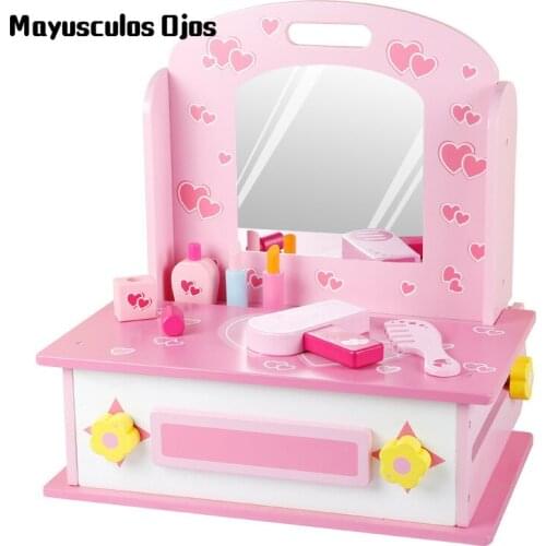 Childrens Simulation Play House Portable Dressing Table Two In One Wooden Toy Princess Girl Dressing Table Makeup Set