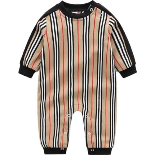New spring autumn kids Newborn baby clothes Unisex cotton knit solid striped long sleeves toddler boy girl romper 0-24 months