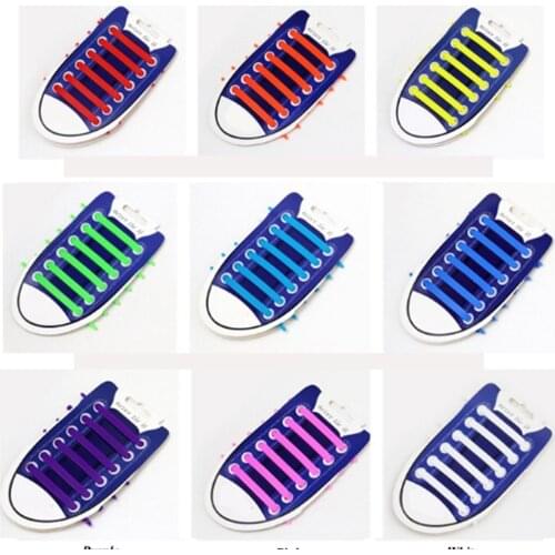 12pcs/lot Shoes Accessories Elastic Silicone Shoelaces Elastic Sports Shoelace Creative Lazy Silicone Laces No Tie Rubber Lace