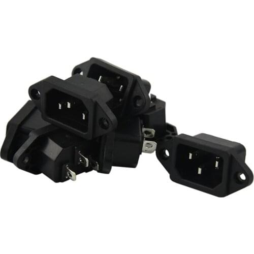 Fasdga 10 Pcs Black 3 Pins IEC320 C14 Inlet Power Plug Socket AC 250V 10A
