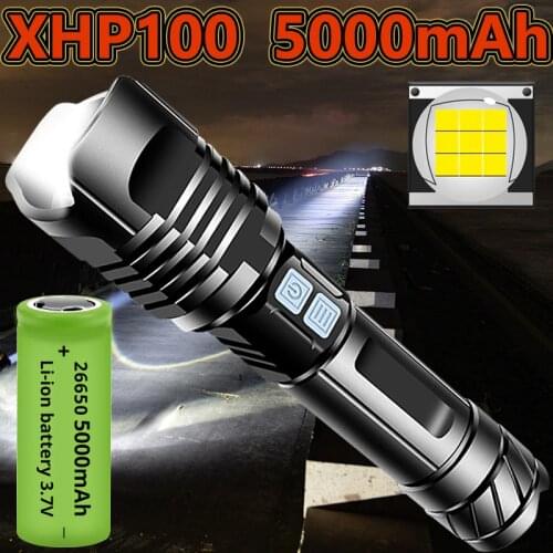 5000mAh XHP100 9-Core LED Flashlight USB Rechargeable LED Torch XHP70 Tactical Flashlight XHP50 Campping Lamp26650 18650 battery