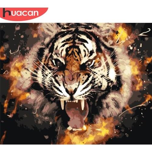 HUACAN DIY Painting By Number Tiger Drawing On Canvas Pictures By Numbers Animal Kits Hand Painted Painting Art Gift Home Decor