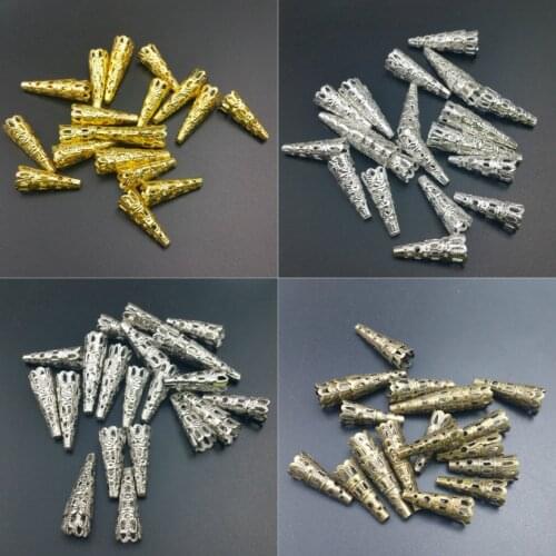 100pcs / lot 23 x7mm Bead Caps Hollow Out Flower Bugle Filigree Bead End Cap Cone Jewelry Making Components finde
