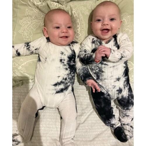 Newborn Baby Girls Boy Cotton Ribbed Ropmers Fall Baby Clothes Set Black Tie Dye Footies bodysuit customized printing Ropa bebe