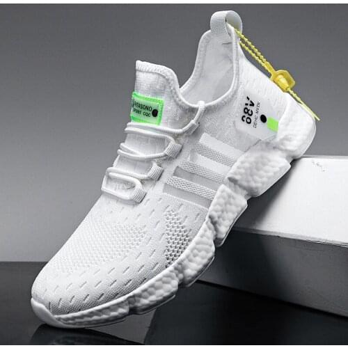 Running shoes mens lightweight casual mesh breathable fluorescent green comfortable jogging summer large size white sneakers