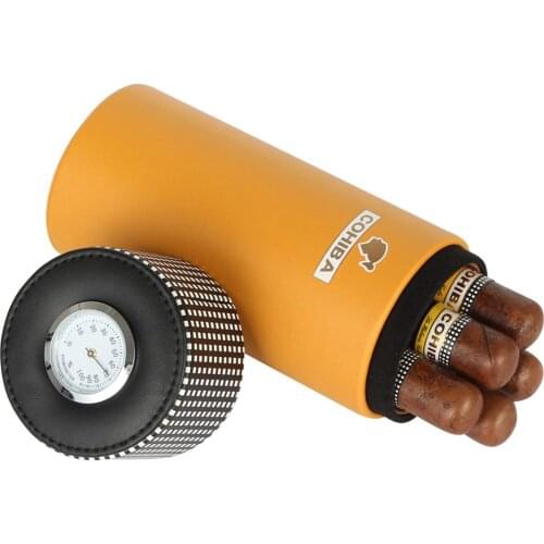 Small Yellow cigar tube 3/4 Sticks Pack Humidor With humidifier Store Box Fashion Smoking Men Gadget Fathers Day Gift 2021