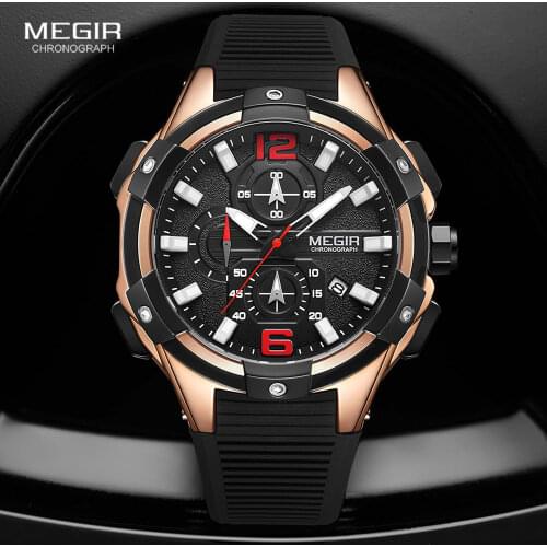 MEGIR Fashion Sport Watches for Men 2020 Luxury Top Brand Chronograph Quartz Watch Silicone Strap Wristwatch часы мужские reloj