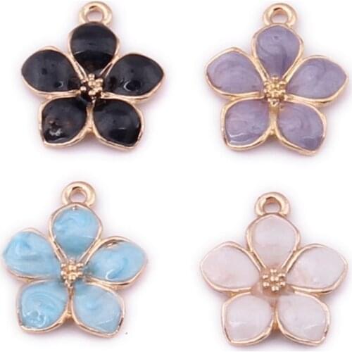 Mini order 10pcs 17*16mm Glitter Enamel Flower Charms DIY Jewelry Findings Ornament Floral Earring Pendants Oil Drop Charm