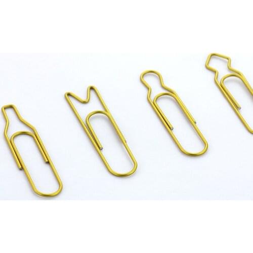 TUTU 4pcs/Lot Modeling Paper Clips Metal Material Beer bottle red wine bottle Shape Golden Colored Bookmark Memo Clips H0118