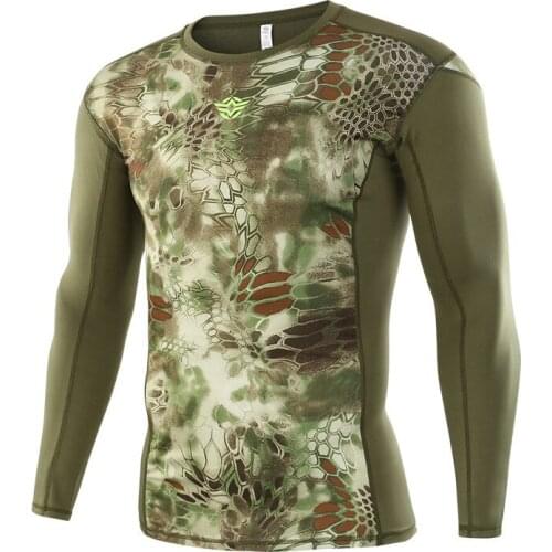 Male Spring Autumn Long Sleeve Physical Slim Shirt Army Fans Outdoor Training Hiking Climbing Fast Dry Camo Tactical Sports Tops