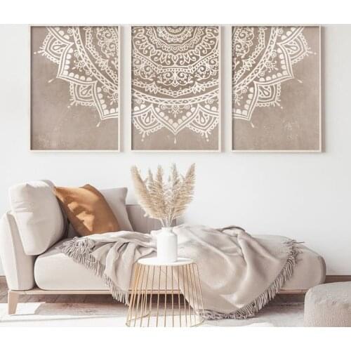 Mandala Wall Art Printing Beige Bohemian Bedroom Canvas Painting Wall Poster Living Room Home Decoration Painting