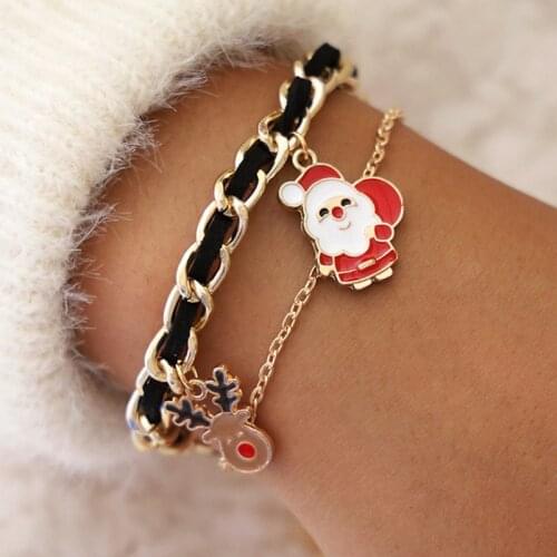 New 1PC 6Styles Metallic Santa Claus Merry Christmas Snowmen Deer Bracelet Xmas Decor for Home Gifts Christmas Ornaments Noel