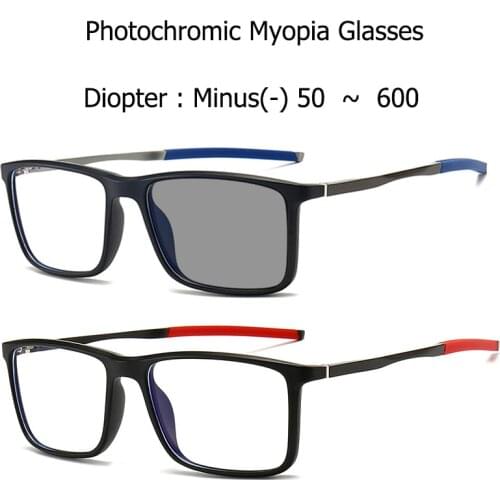 Myopia Eyeglasses With Photochromic Nearsighted Spectacle Automatic Discolor Sunglasses Diopter From -50 To -600 Color Change