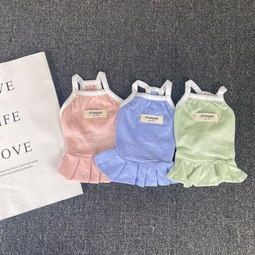 Spring and summer pet clothes cotton sling solid color little princess dress Teddy Bichon dog clothes small dog clothes