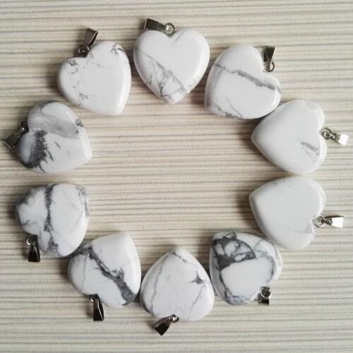 Wholesale White Turquoises natural stone heart pendants for making Jewelry 20MM charm stone pendant 12pcs/lot Free shipping