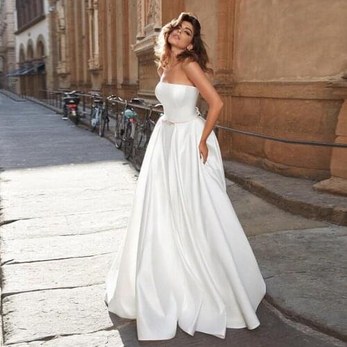 Verngo A-line Wedding Dress Lace-up Back Wedding Gowns Elegant Bride Dress Strapless Simple Wedding Dresses Stain 2020