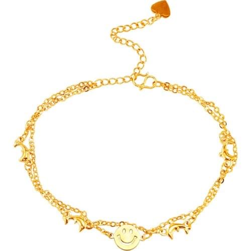 Beach Leg 24K gold Multi-layer bracelets For Women Charm Beaded flower-shaped Pendant dolphin Chain Anklet Femme Girl gifts